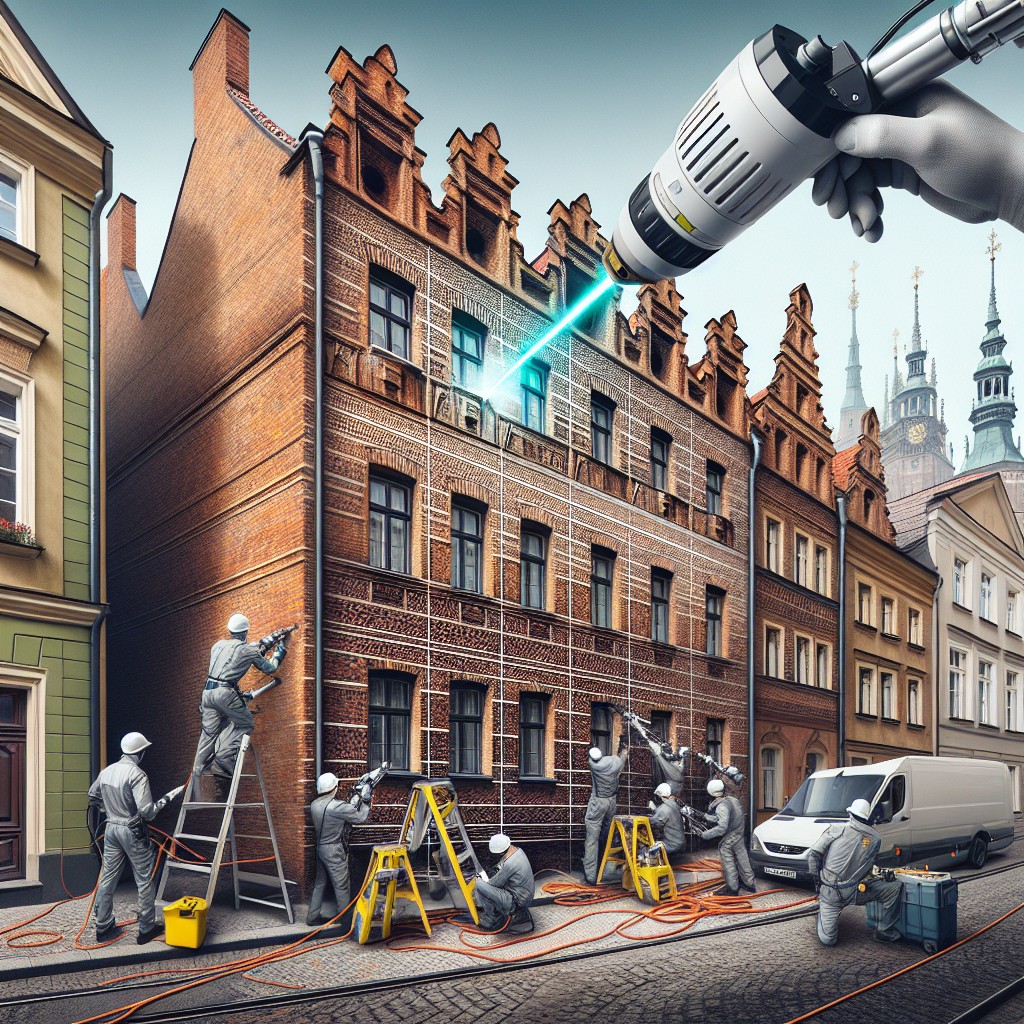 Laserowe czyszczenie elewacji cegieł fasady Chorzów